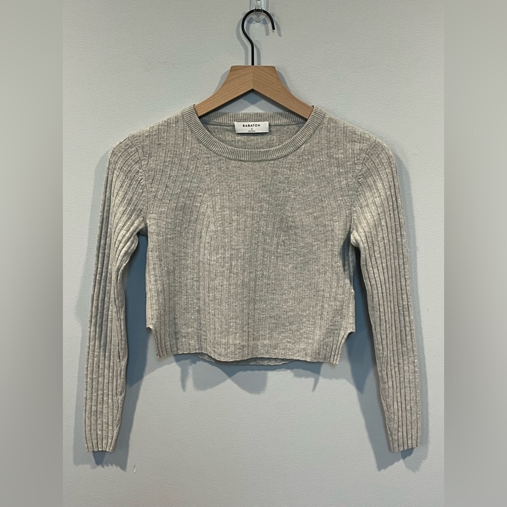 Babaton Aritzia Women's Nathaniel Crop Pullover Sweater in Gray Size Small